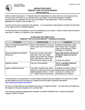 California Request for Live Scan Service (Visa/Immigration)