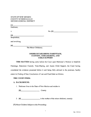 New Mexico Parentage, Custody, Time-Sharing, and Child Support Order