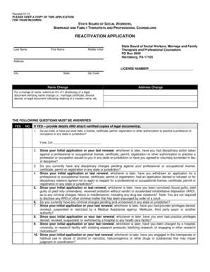 Pennsylvania License Reactivation Application
