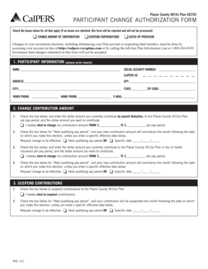 Placer County 401(k) Plan Change Authorization Form
