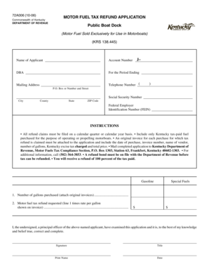 Kentucky Motor Fuel Tax Refund Application