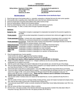 South Carolina Motor Carrier Identification Application