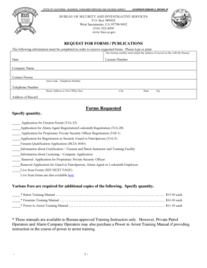 California Security and Investigative Services Form Request