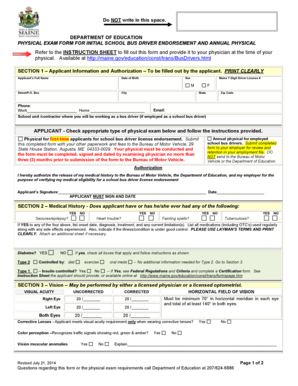 Physical Exam Form for School Bus Driver Endorsement