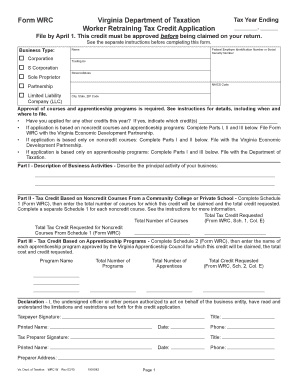 Virginia Worker Retraining Tax Credit Application