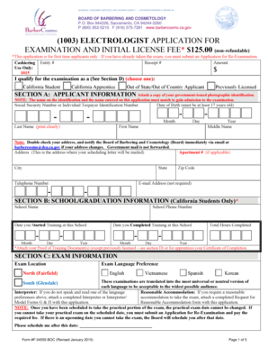 Electrologist Application for Examination and Initial License