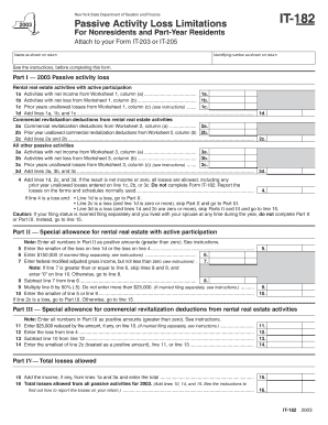 New York Passive Activity Loss Limitations Form IT-182