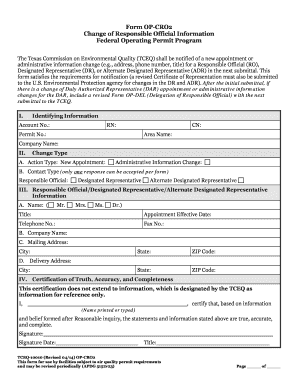Texas Form OP-CRO2 - Change of Responsible Official Information