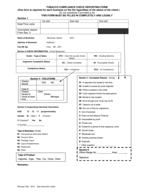 Tobacco Compliance Check Reporting Form