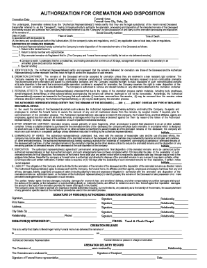 Authorization for Cremation and Disposition