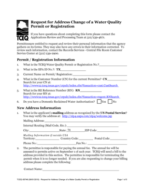 Request for Address Change of a Water Quality Permit or Registration