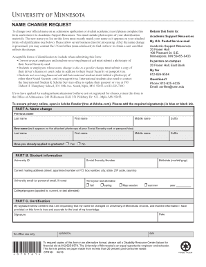 University of Minnesota Name Change Request Form