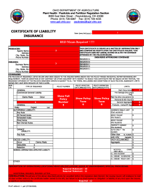 Ohio Certificate of Liability