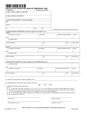 Application for Motor Vehicle Temporary Lien