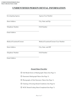 Unidentified Person Dental Information Form