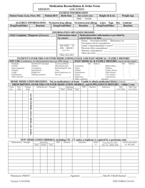 Medication Reconciliation & Order Form