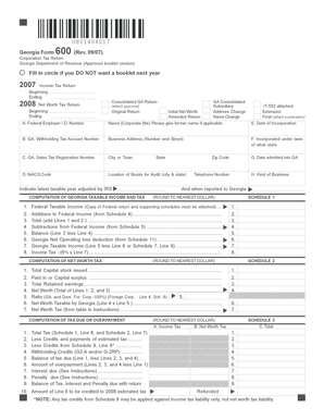 Georgia Form 600 Corporation Tax Return