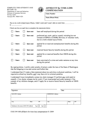 Affidavit for Time-Loss Compensation