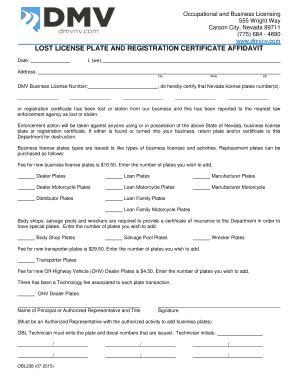 Lost License Plate and Registration Certificate Affidavit
