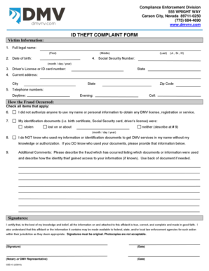 Nevada ID Theft Complaint Form