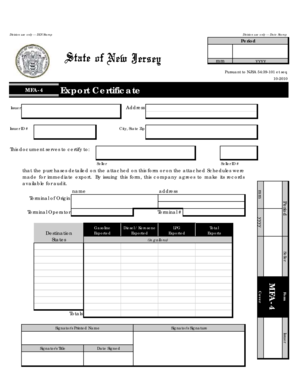 New Jersey MFA-4 Export Certificate