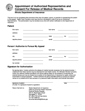 Appointment of Authorized Representative and Consent for Release of Medical Records