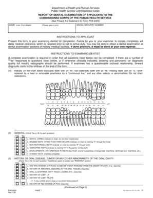 Dental Examination Form for Public Health Service