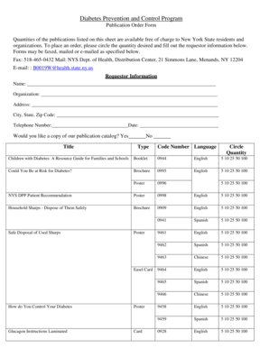 Diabetes Prevention and Control Program Publication Order Form