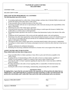 Waiver of Agency Duties Seller Form