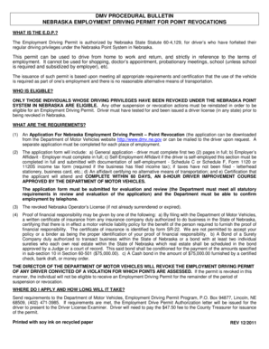 Nebraska Employment Driving Permit Application