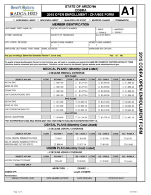 Arizona COBRA Open Enrollment Form