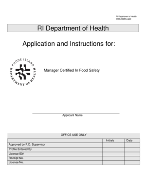 Rhode Island Food Safety Manager Certification Application