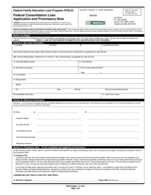 Federal Consolidation Loan Application and Promissory Note