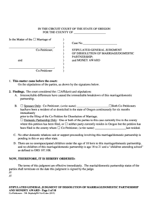 Stipulated General Judgment of Dissolution of Marriage