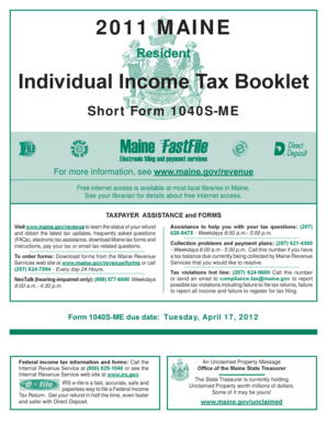 Maine Resident Individual Income Tax Booklet Short Form 1040S-ME