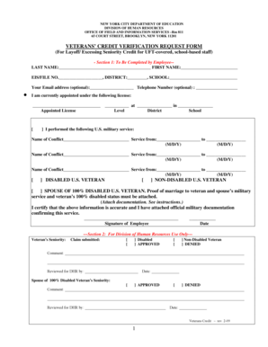 Veterans' Credit Verification Request Form