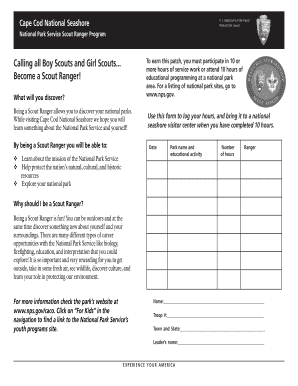 National Park Service Scout Ranger Program Form