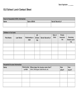 ELE School Lunch Contact Sheet