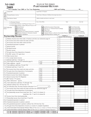 New Jersey Partnership Tax Return Form NJ-1065