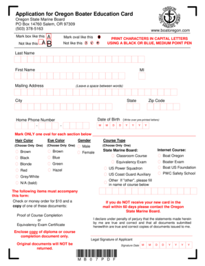 Oregon Boater Education Card Application
