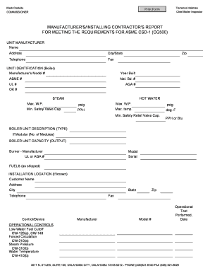 Manufacturer's Installing Contractor's Report
