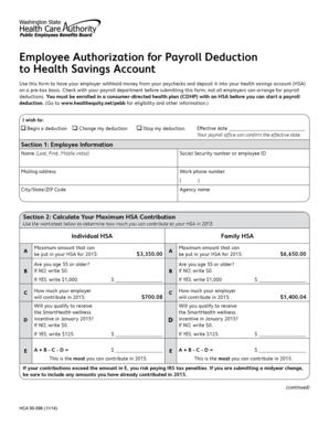 Employee Authorization for Payroll Deduction to HSA