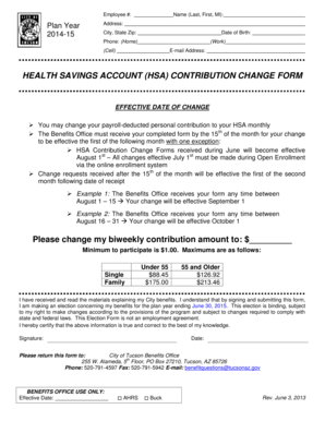 Health Savings Account Contribution Change Form