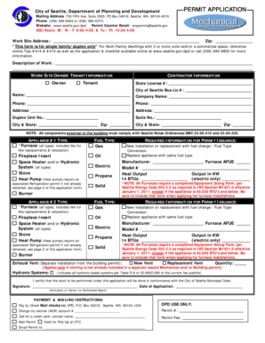 Seattle Single Family/Duplex Mechanical Permit Application
