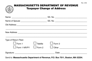 Massachusetts Taxpayer Change of Address Form