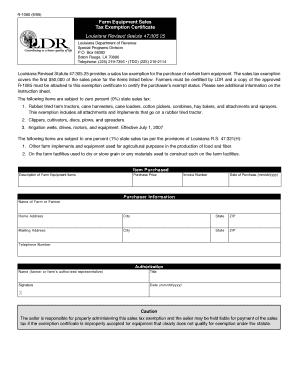 Louisiana Farm Equipment Sales Tax Exemption Certificate