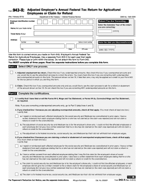 Form 943-X: Adjusted Employer’s Annual Federal Tax Return for Agricultural Employees
