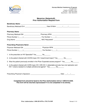 Kansas Maraviroc Prior Authorization Form