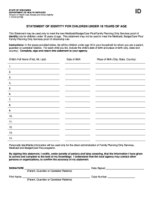 Wisconsin Statement of Identity for Children