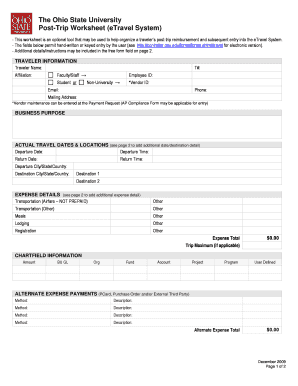 Ohio State University Post-Trip Worksheet